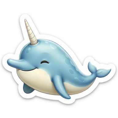 Meme-Worthy Cute Sleeping Narwhal Portrait Emoji, Head resting peacefully with a contented smile, showcasing a streamlined, mottled body with a softly spiraled ivory tusk and eyes gently closed in serene slumber, Simplified yet adorably endearing features, highly detailed, glowing with a soft, drowsy arctic light, high shine, relaxed and utterly lovable, stylized with an air of playful laziness, soft glowing outline, capturing the essence of a sleeping narwhal that feels destined to become the next viral icon of adorable rest! sticker