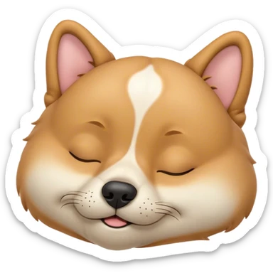 Meme-Worthy Cute Sleeping Domestic Dog Portrait Emoji, Head resting peacefully with a contented smile, showcasing a delightfully cuddly build and a luxuriously soft coat, eyes gently closed in serene, restful slumber, Simplified yet hilariously adorable features, highly detailed, glowing with a soft, drowsy light, high shine, relaxed and utterly lovable, stylized with an air of playful laziness, soft glowing outline, capturing the essence of a sleeping dog that feels destined to become the next viral sensation of adorable rest! sticker