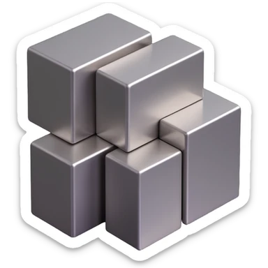 three long steel blocks, stacked, realistic 3D style, metallic texture, rectangular shape sticker