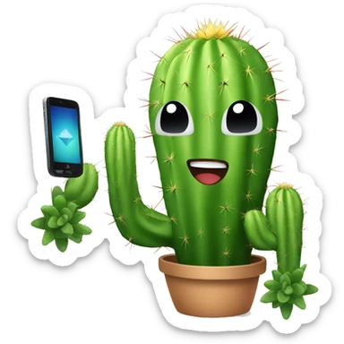 cactus holding phone thats conected to internet  sticker