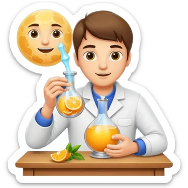 potion maker character squeezing moon like citrus into vial sticker