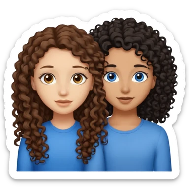 Two best friends .bestie 1: beige skin with brown long hair and blue eye. Bestie 2:mixed race skin with curly black hair and brown eye sticker
