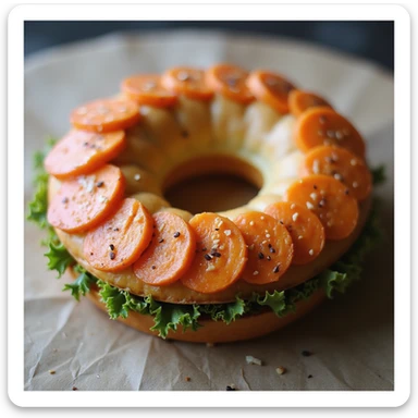 realistic carrot bagel, detailed, photorealistic sticker