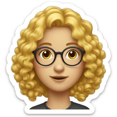 a girl with curly yellow hair to her neck and with round large glasses, Russian-Jewish appearance sticker