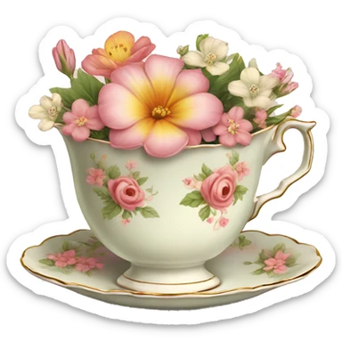 Vintage teacup with flowers print sticker