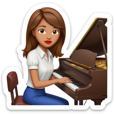 brownhaired woman with red lips, playing piano sticker