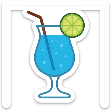 blue curaçao tropical cocktail, flat vector sticker