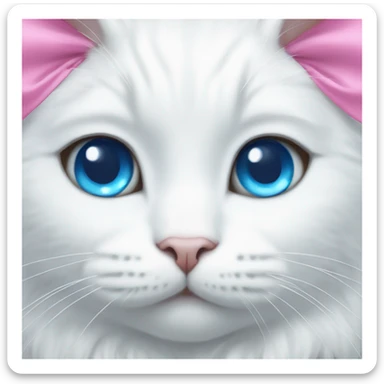 white cat with a pink bow and blue eyes sticker
