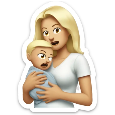 blonde Mama with angry baby sticker