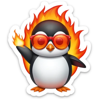 Penguin on fire wearing sunglasses sticker