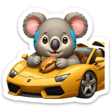 Ein Koala im Lamborgini während er einen Burger isst sticker