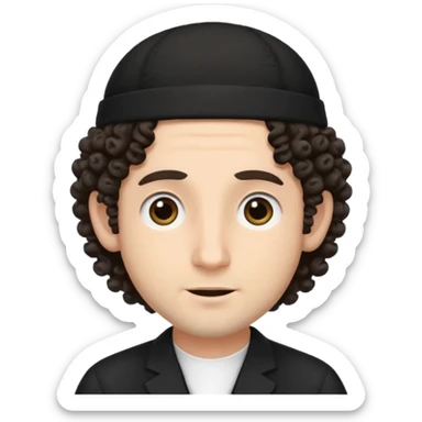 jewish jew man's face, wearing a tiny black kippah and 2 curly hair strands near the ears, only face, no body sticker