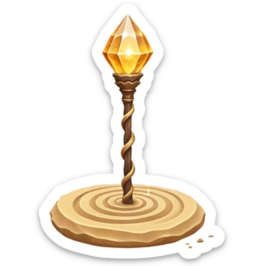 desert sand mage staff object icon, ancient wooden staff, swirling sand crystal on top, glowing golden aura, small floating sand particles, fantasy desert style, 3D cartoon, mobile game icon style, centered, clean background, soft shadow, no text, no watermark
 sticker