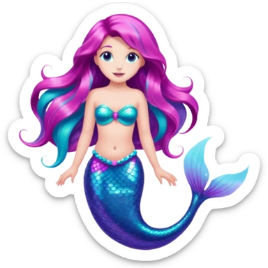 mermaid with a glittering pink, purple, and turquoise tail, inspired by the reference image sticker