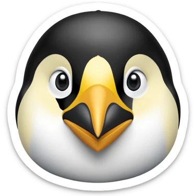cinematic-adult-emperor-penguin-portrait-emoji,-head-tilted-playfully-and-inquisitively,-with-glossy,-pristine-plumage,-sparkling-eyes-filled-with-curiosity,-simplified-yet-irresistibly-adorable-features, black, large black eyes face sticker