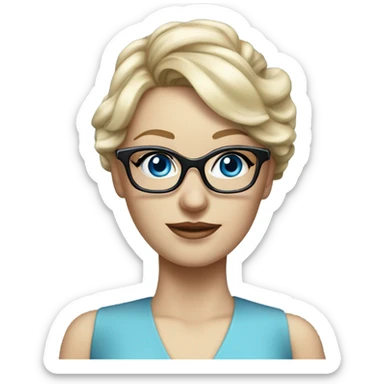 Elegant Caucasian blonde woman with glasses in a dress, hyper realistic with blue eyes  sticker