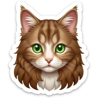 Cute chibi style Maine coon kitty with brown hair with white streaks and green eyes sticker