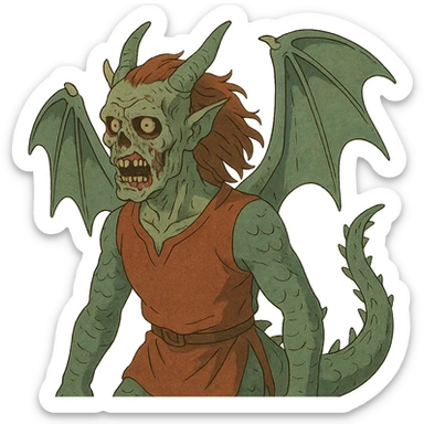 ghibli style human dragon with a zombie face sticker