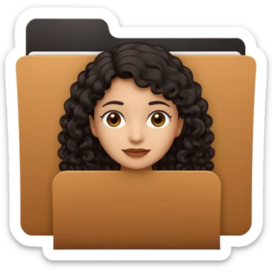 A **simple emoji-style icon** of a **black transparent plastic folder**, sleek and minimal, with **rounded corners**, subtle translucency, soft shading, and a **small logo of a dark canela-skinned latina with curly black hair** on the front.
 sticker