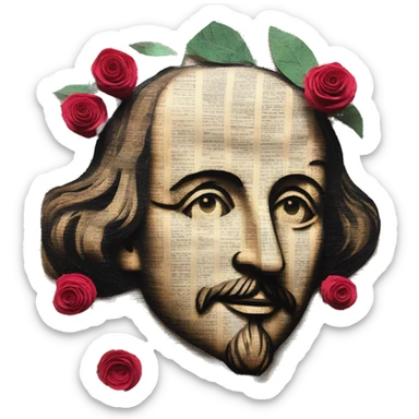 Shakespeare made of newspaper cuttings 420 roses flowers sticker