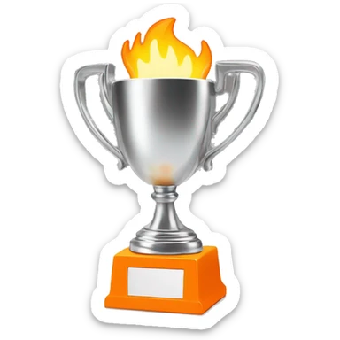 A fire-shaped trophy with a screaming face in orange, yellow and white. sticker