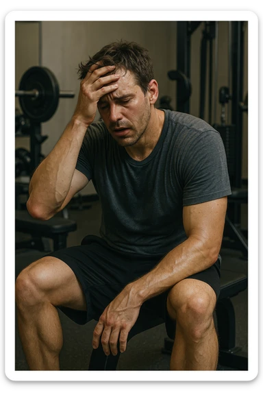 uomo in overreaching in palestra per il troppo volume di allenamento sticker