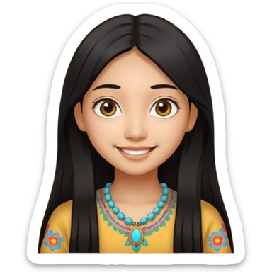 20 yr old asian woman hair  center part big eyes big smile tanned skin straight black hair hippie part hair  sticker