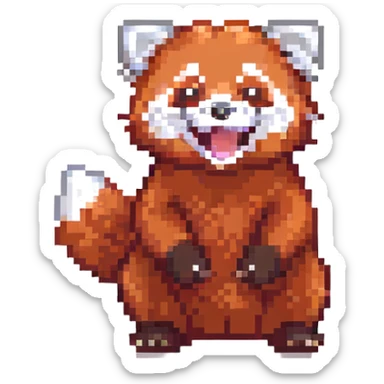 a red panda laughing, pixel art style sticker