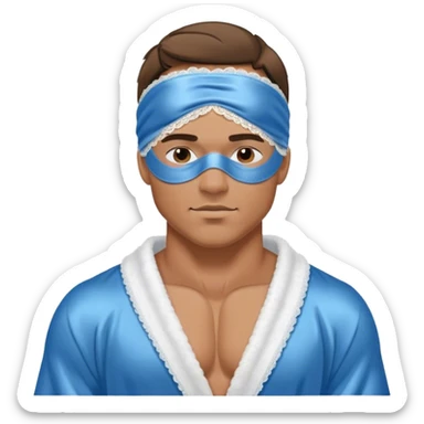 muscular man body silk lace blue robe model sleep mask sticker