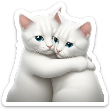Two white cats hugging each other  sticker
