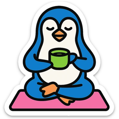penguin doing yoga while drinking matcha sticker