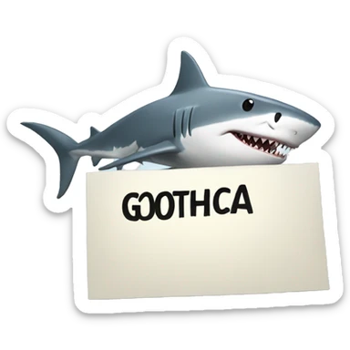 Shark holding a sign stating, "gotcha" sticker