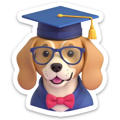 dog in a professor's hat and glasses sticker