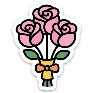 pastel pink colored rose bouquet color outline icon style sticker