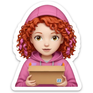 box carrier curly red haired pink hoodie girl  sticker
