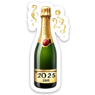 opening bottle of champagne with 2025 written on it sticker