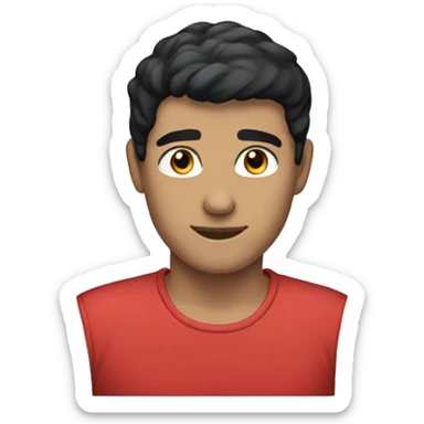 Guy with red t-shirt, black hair, light skin, blue eyes sticker