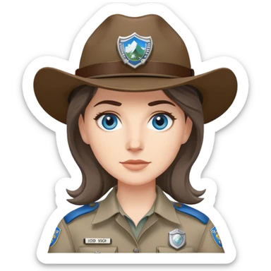 white woman park ranger with gray and brown hair, blue eyes sticker