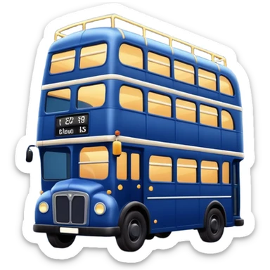 A dark blue double decker bus with cute cosy twinkle lights sticker