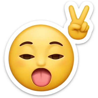 A normal yellow emoji, with its tounge out shaking the tounge,, with eyes closed and peace signs are up sticker