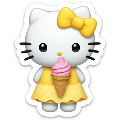 Hello kitty with a yellow sun dress and an ice cream cone  sticker