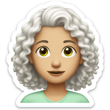 A mother with white curly hair green eyes with her white daughter with brown eyes and curly hair sticker