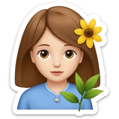 Ein braunhaariges Mädchen (glatte Haare ) mit einen Blume hinter dem ohr lange haare zur Seite kuckend Blume hinter dem rechten Ohr so das man es sieht zur Seite schauen soll das Mädchen also sieht man das Mädchen von der rechten Seite  sticker