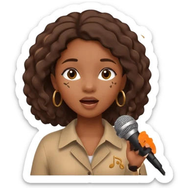 African American girl singing with microphone in her hand Abe music notes everywhere floating around sticker