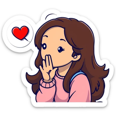 girl with long brown hair blowing a heart kiss sticker
