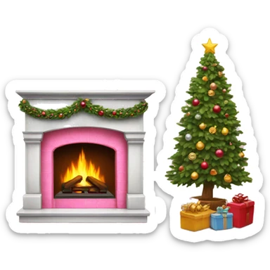 Pink fireplace with a Christmas tree sticker