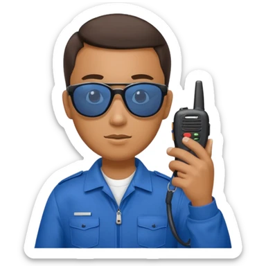 school security, blue cloth, sun glasses, holding walkie-talkie sticker