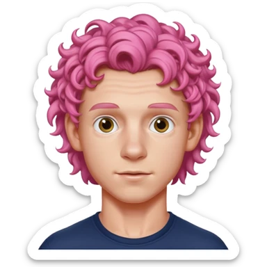 tom holland with pink curly hair sticker