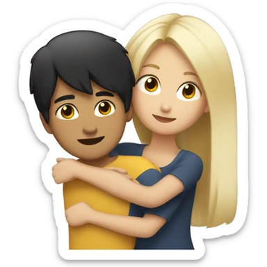 young asian man with black hair hugging blonde woman sticker