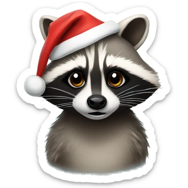 Raccoon wearing Christmas hat  sticker
